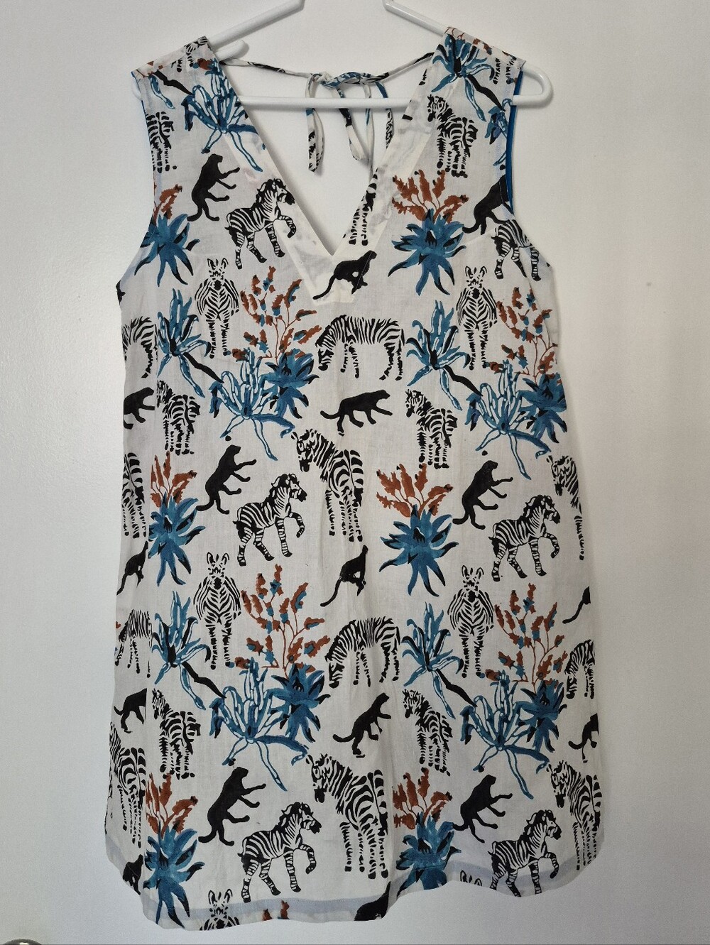 Pick Happy Palm Beach V-neck Tunic-Style Dress Safari Zebra Panther Teal Sz S